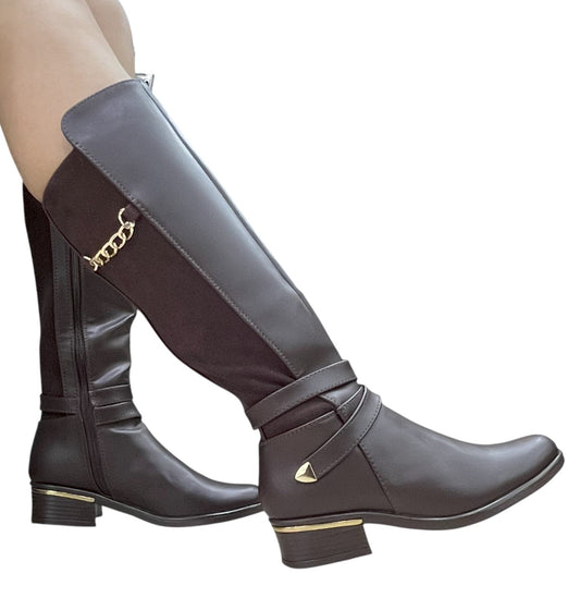 Bota media caña café tacón 3.5 – Ref. Allison cadena