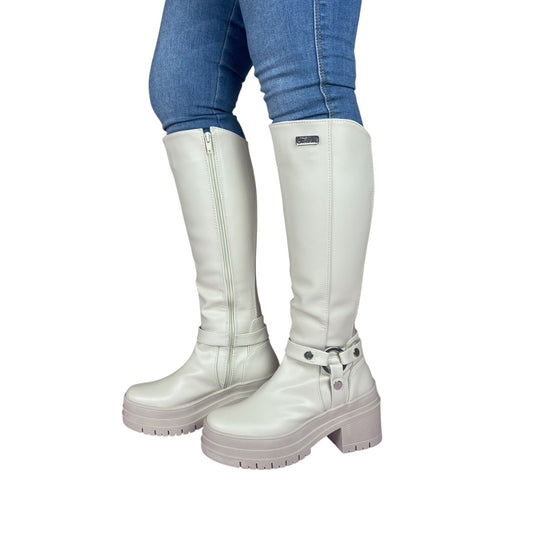 Bota media caña Antonella de Aro Almendra tipo cuero