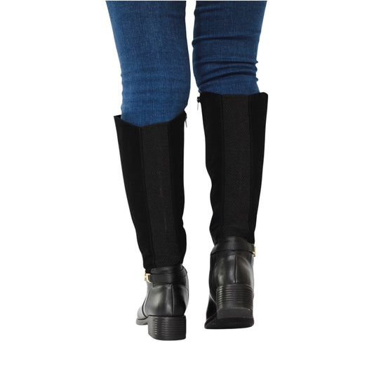 Bota media caña Antonella Negra tipo cuero