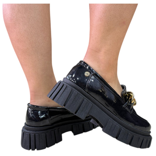 Zapato mocasín plataforma Negro charol Antifaz Cadena