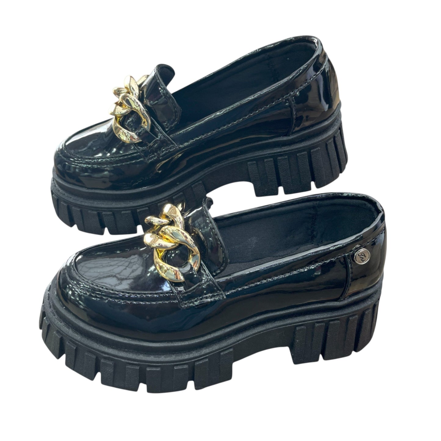 Zapato mocasín plataforma Negro charol Antifaz Cadena