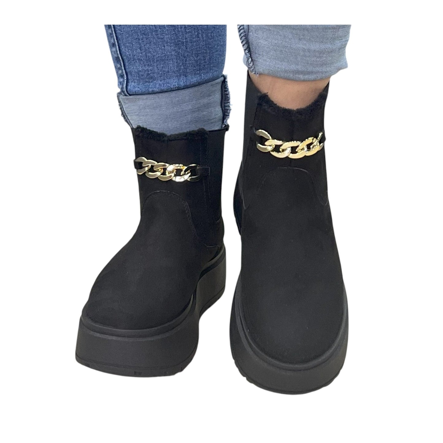 BABUCHA CADENA GAMUZA NEGRA