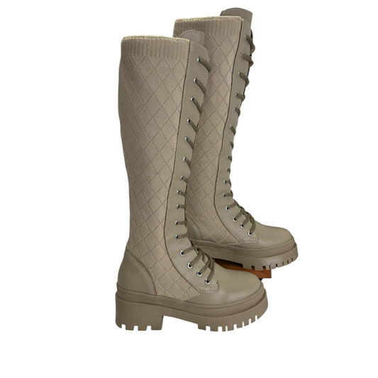 Bota media caña Beige tejido y acabado tipo cuero Militar