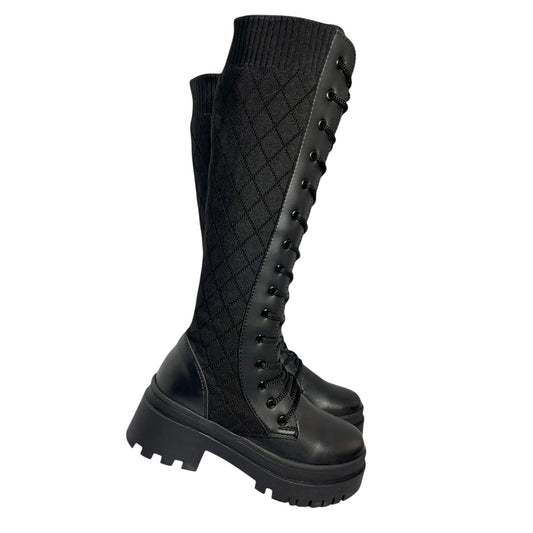 Bota media caña Negro tejido y acabado tipo cuero Militar
