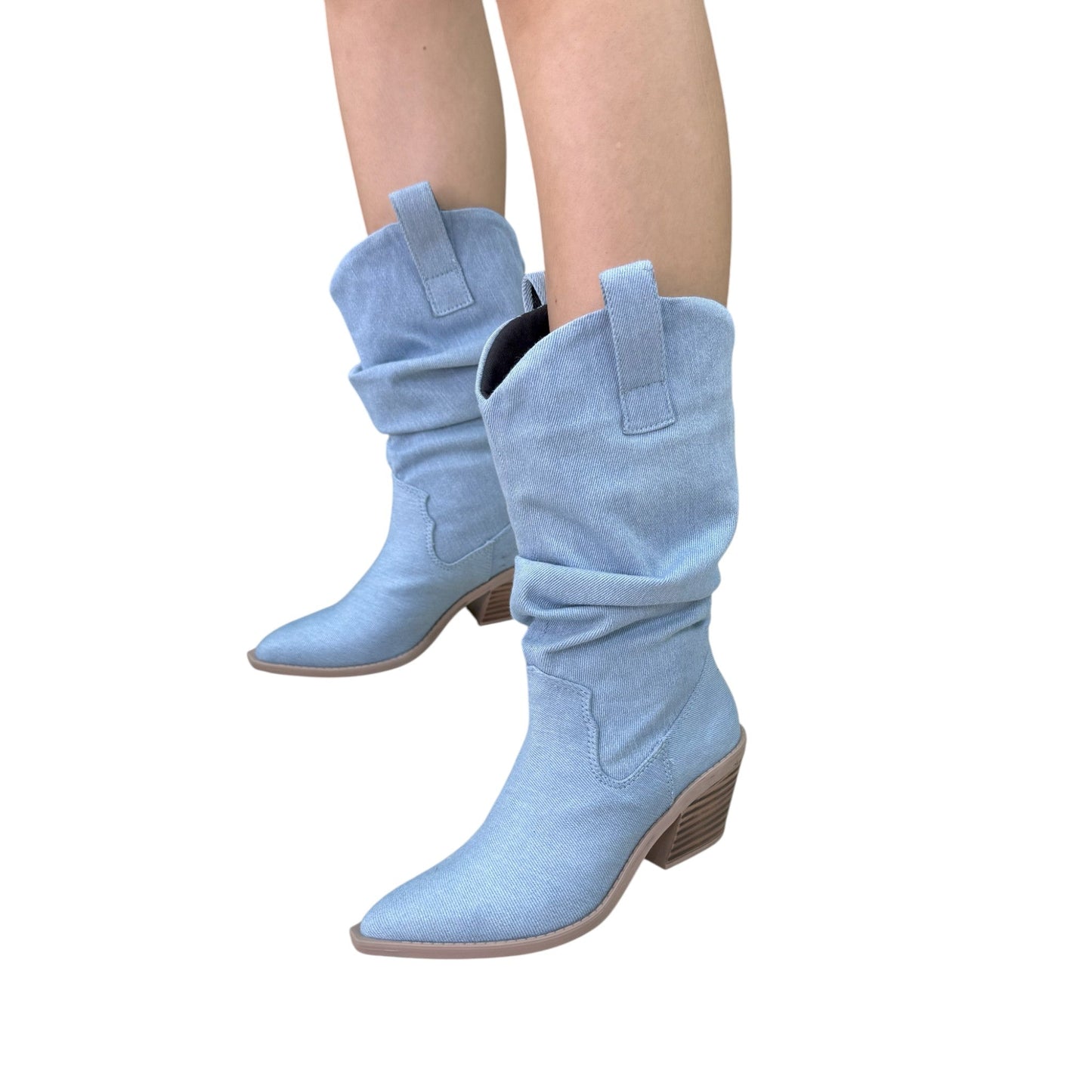 Bota Texana Perla Denim Azul – Caña Cosako, Punta Fina, Tacón 5.5