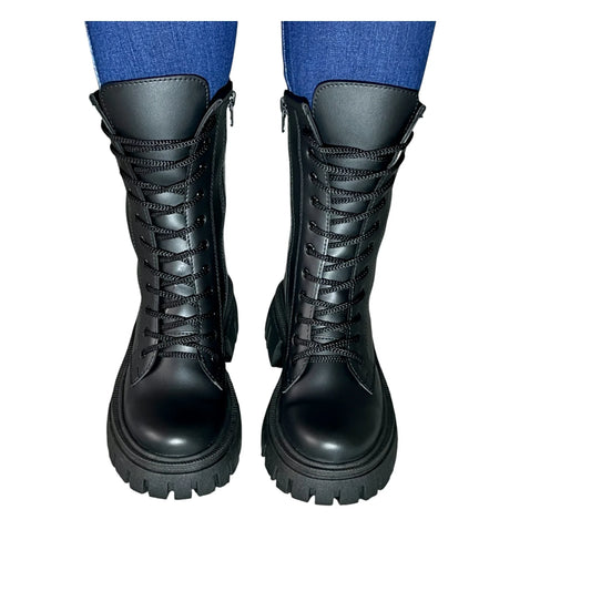 BOTIN PLANO CORDONES DR MARTIN LARGA NEGRO CON CREMALLERA