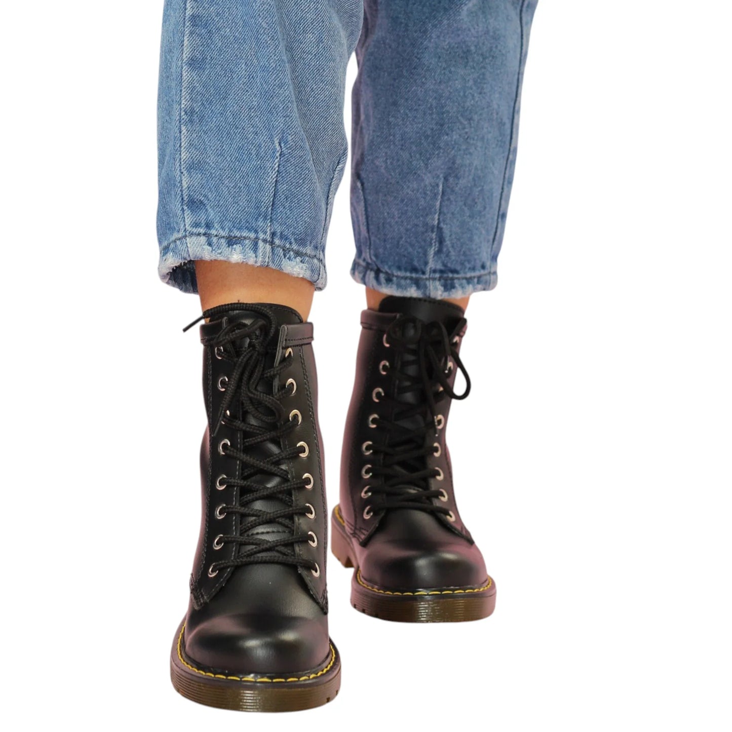 BOTIN PLANO CORDONES DR MARTIN PLANA NEGRO SUELA 2.0 CM