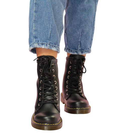 BOTIN PLANO CORDONES DR MARTIN PLANA NEGRO SUELA 2.0 CM