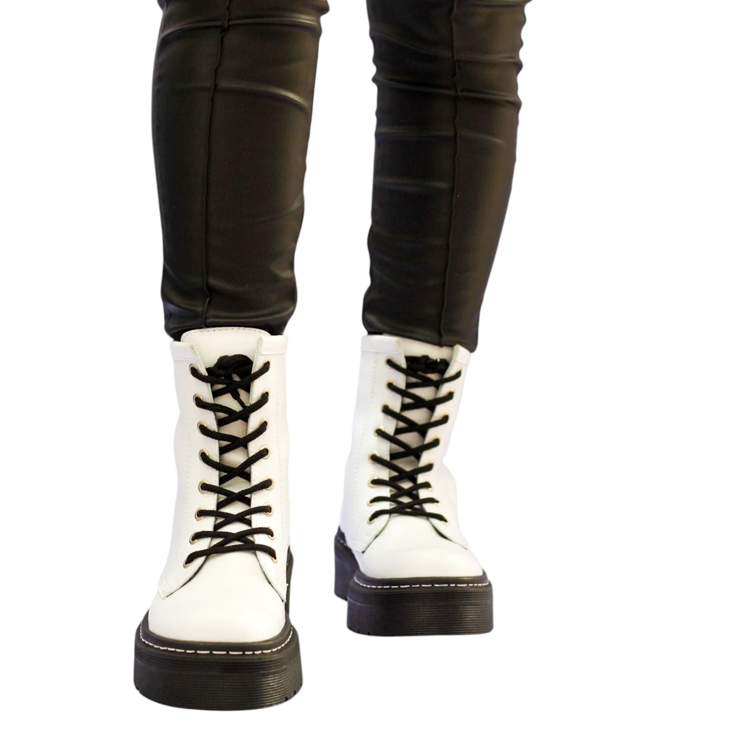 BOTIN PLANO CORDONES DR MARTIN PLATAFORMA BLANCO SUELA 4.0 CM