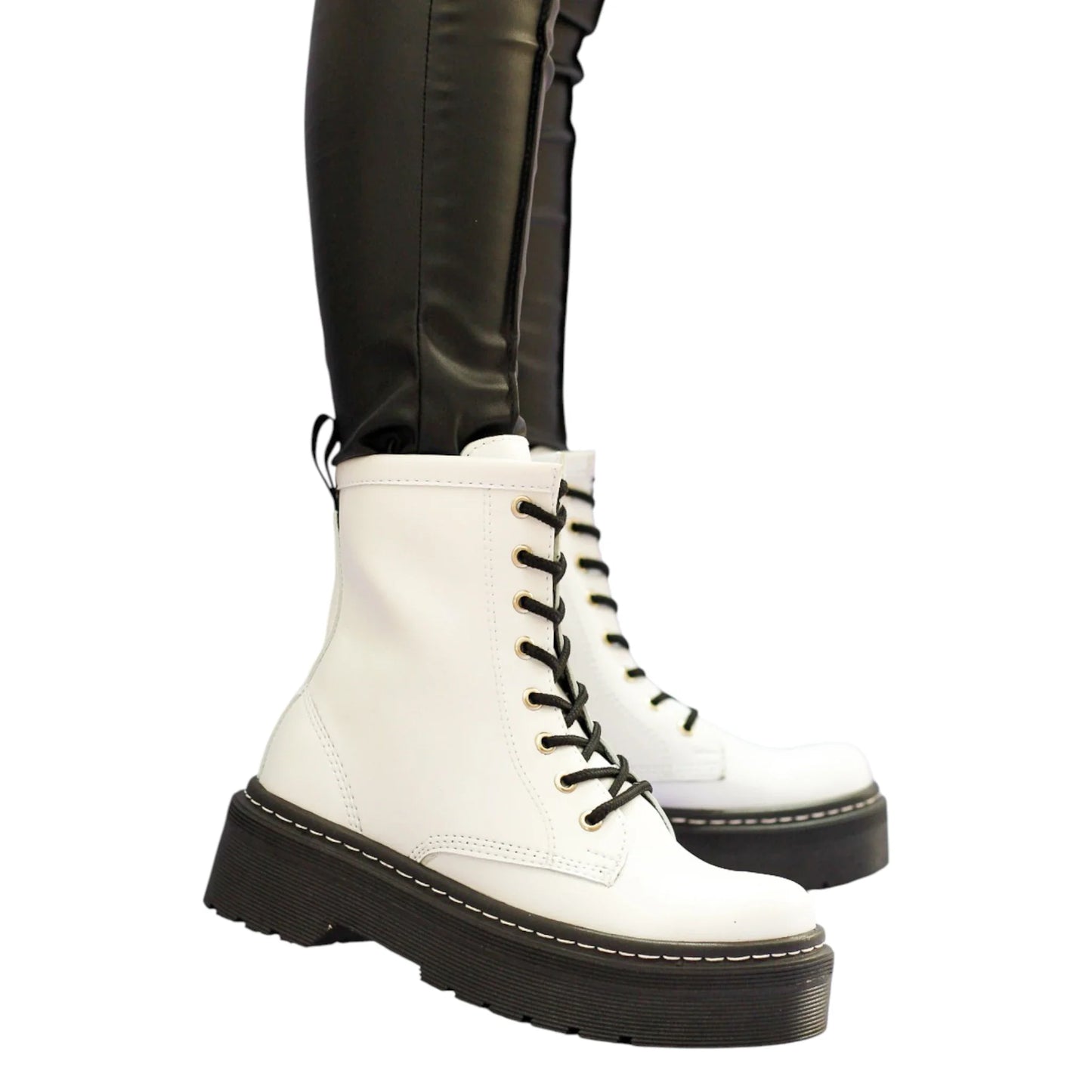 BOTIN PLANO CORDONES DR MARTIN PLATAFORMA BLANCO SUELA 4.0 CM