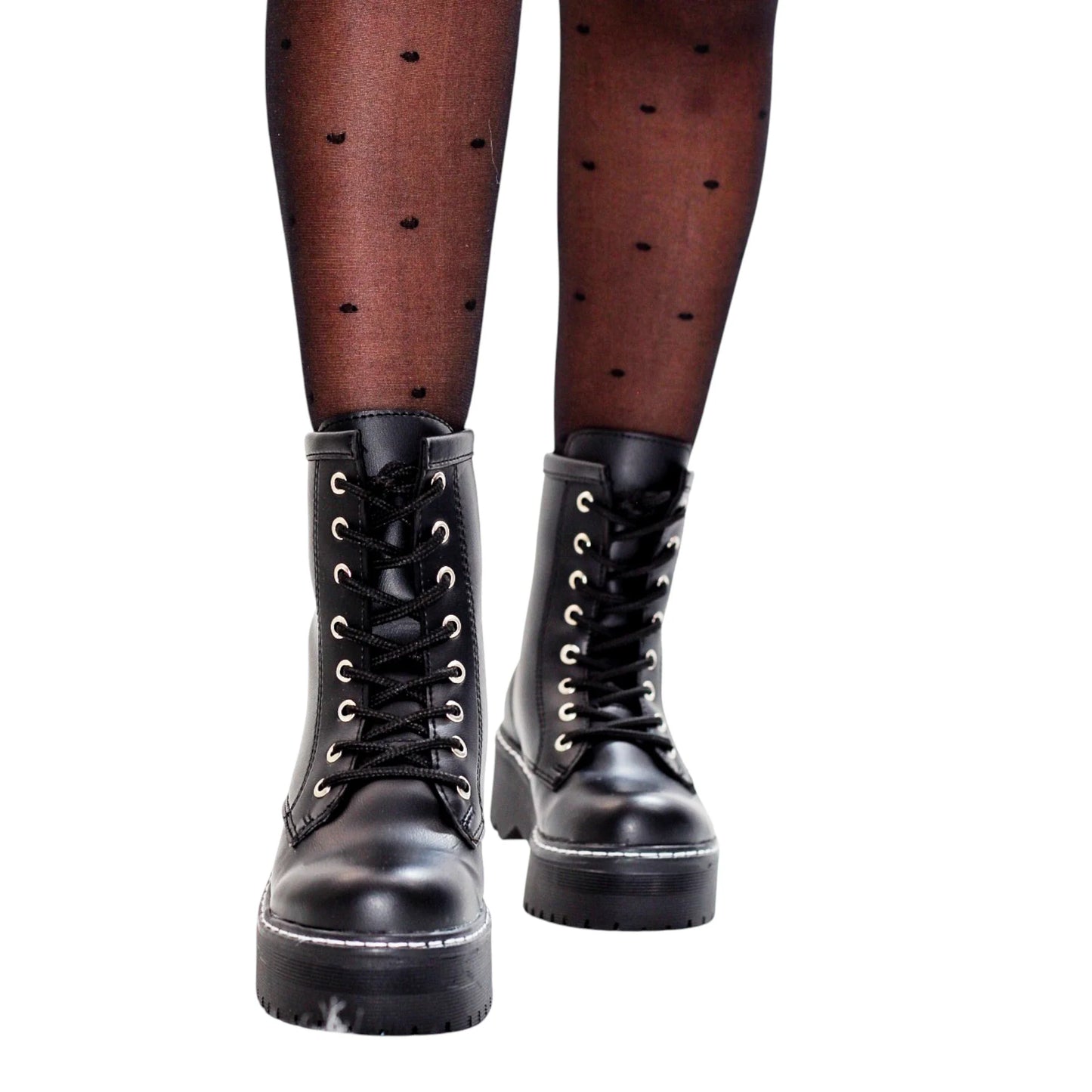 BOTIN PLANO CORDONES DR MARTIN PLATAFORMA NEGRO SUELA 4.0 CM