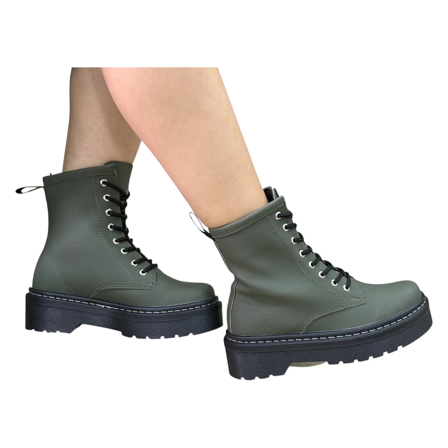 BOTIN PLANO CORDONES DR MARTIN PLATAFORMA VERDE SUELA 4.0 CM