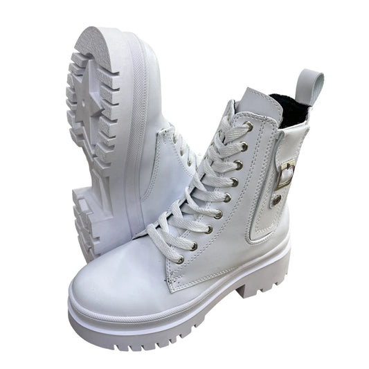 BOTIN PLANO CORDONES EMILY BLANCO CON HEBILLA