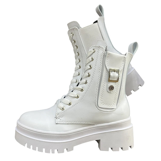 BOTIN PLANO CORDONES EMILY BLANCO CON HEBILLA