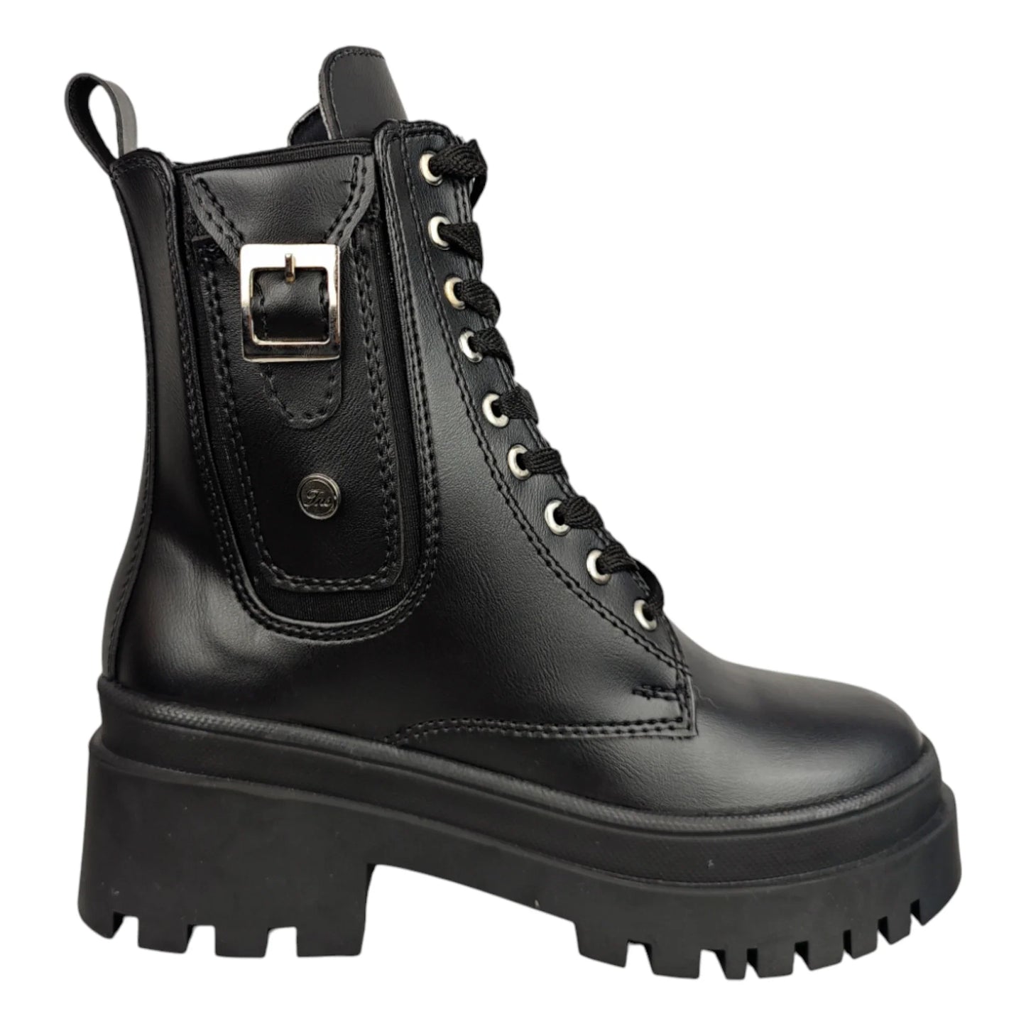 BOTIN PLANO CORDONES EMILY NEGRO CON HEBILLA
