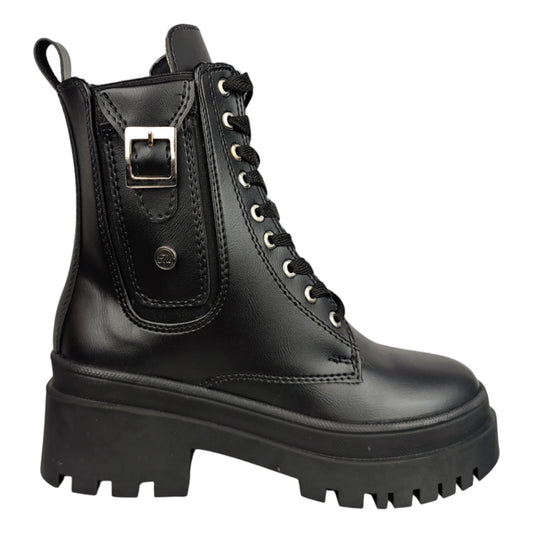 BOTIN PLANO CORDONES EMILY NEGRO CON HEBILLA