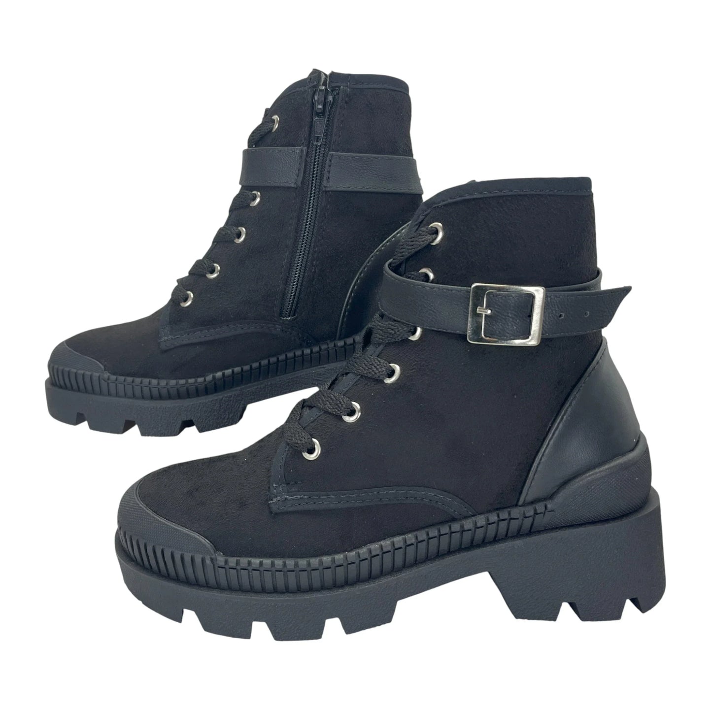 BOTIN PLANO CORDONES JADE NEGRO CON HEBILLA