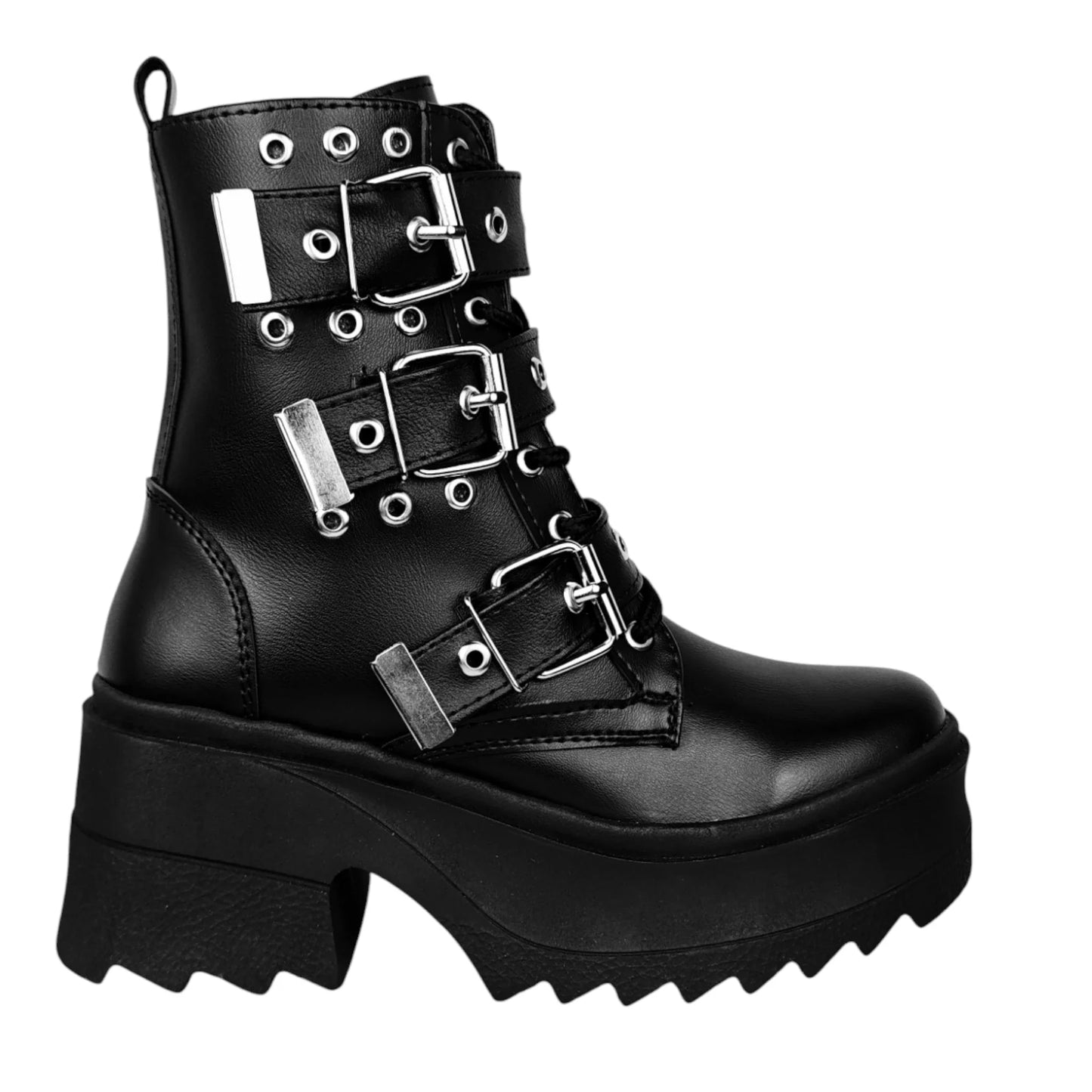 BOTIN PLANO CORDONES METACHA NEGRO CON HEBILLA