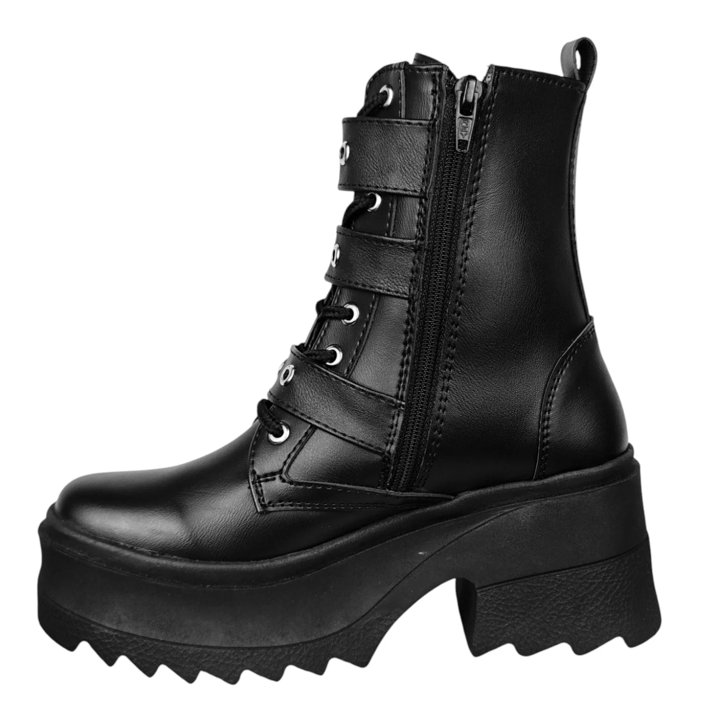 BOTIN PLANO CORDONES METACHA NEGRO CON HEBILLA