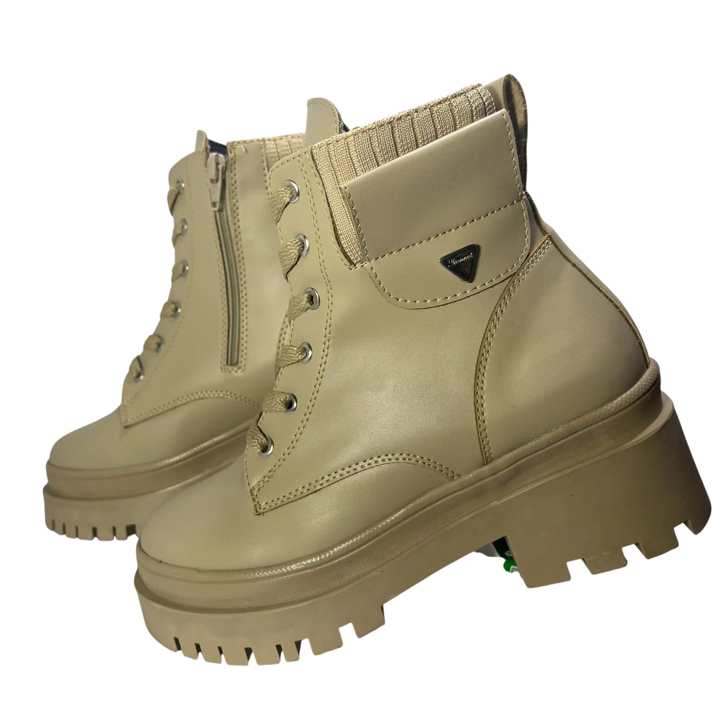 BOTIN PLANO CORDONES SOFY BEIGE CON CREMALLERA