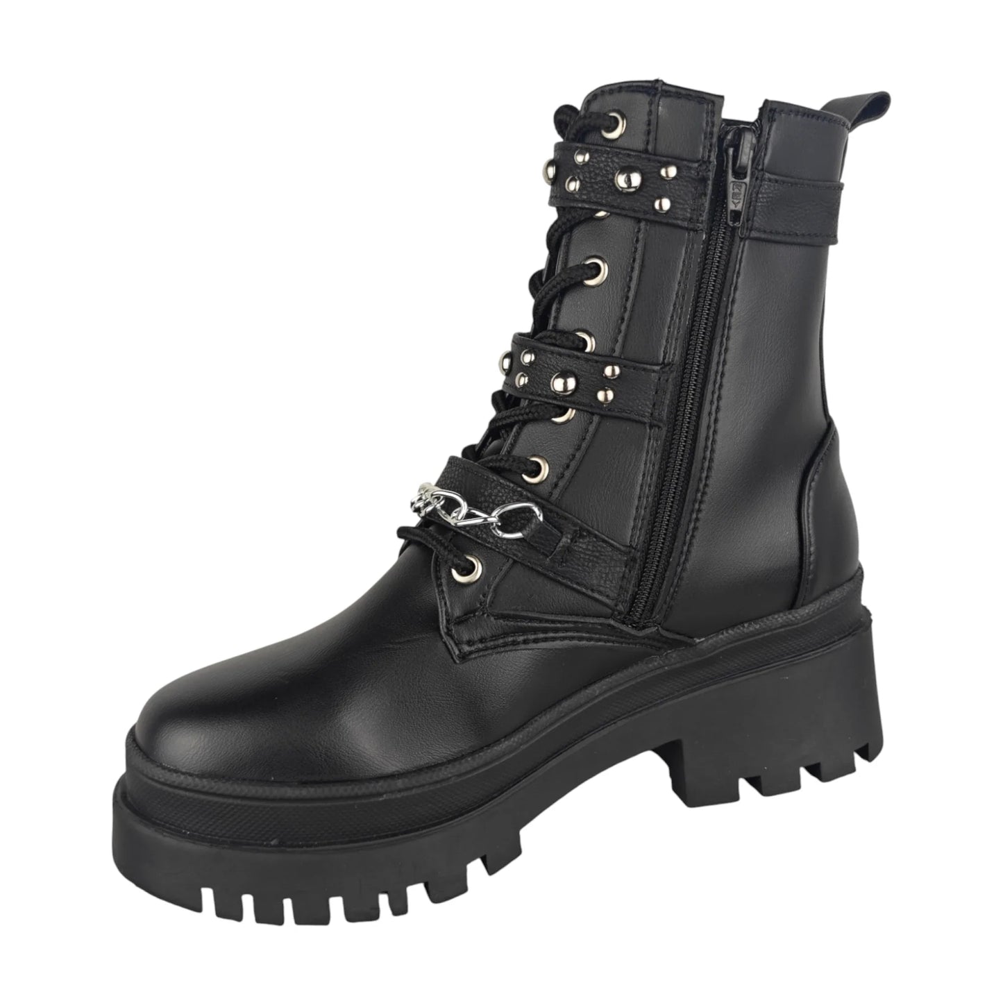 BOTIN PLANO CORDONES SUECIA CORREAS NEGRO CON CADENA