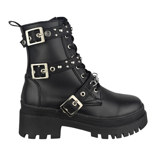 BOTIN PLANO CORDONES SUECIA CORREAS NEGRO CON CADENA