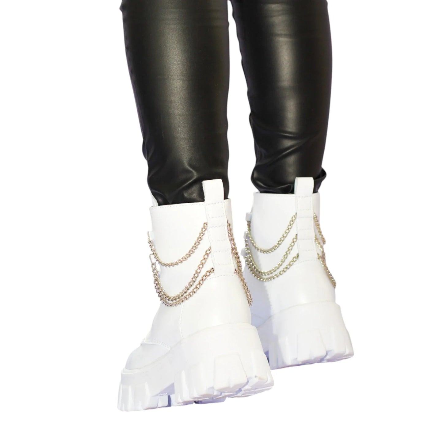 BOTIN PLANO CORDONES SUECIA BLANCO CON CADENA