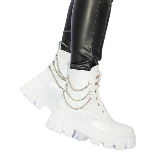 BOTIN PLANO CORDONES SUECIA BLANCO CON CADENA