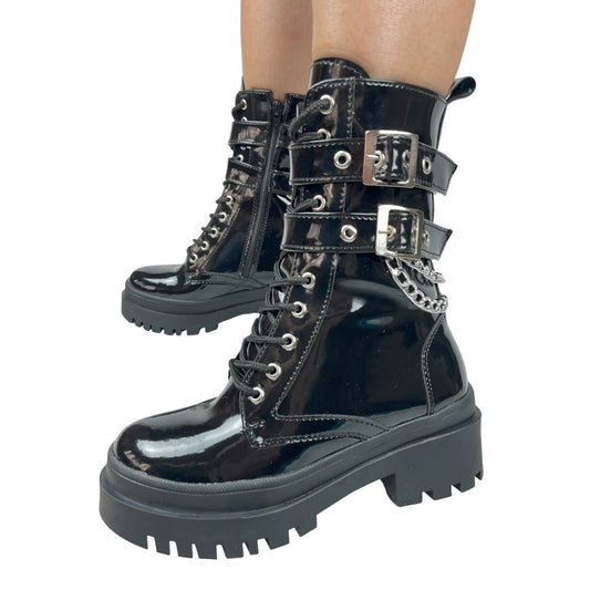 BOTIN PLANO CORDONES SUSANA NEGRO CON CADENA