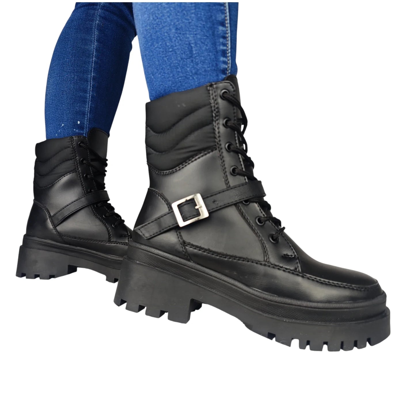 BOTIN PLANO CORDONES TROYA NEGRO CON HEBILLA