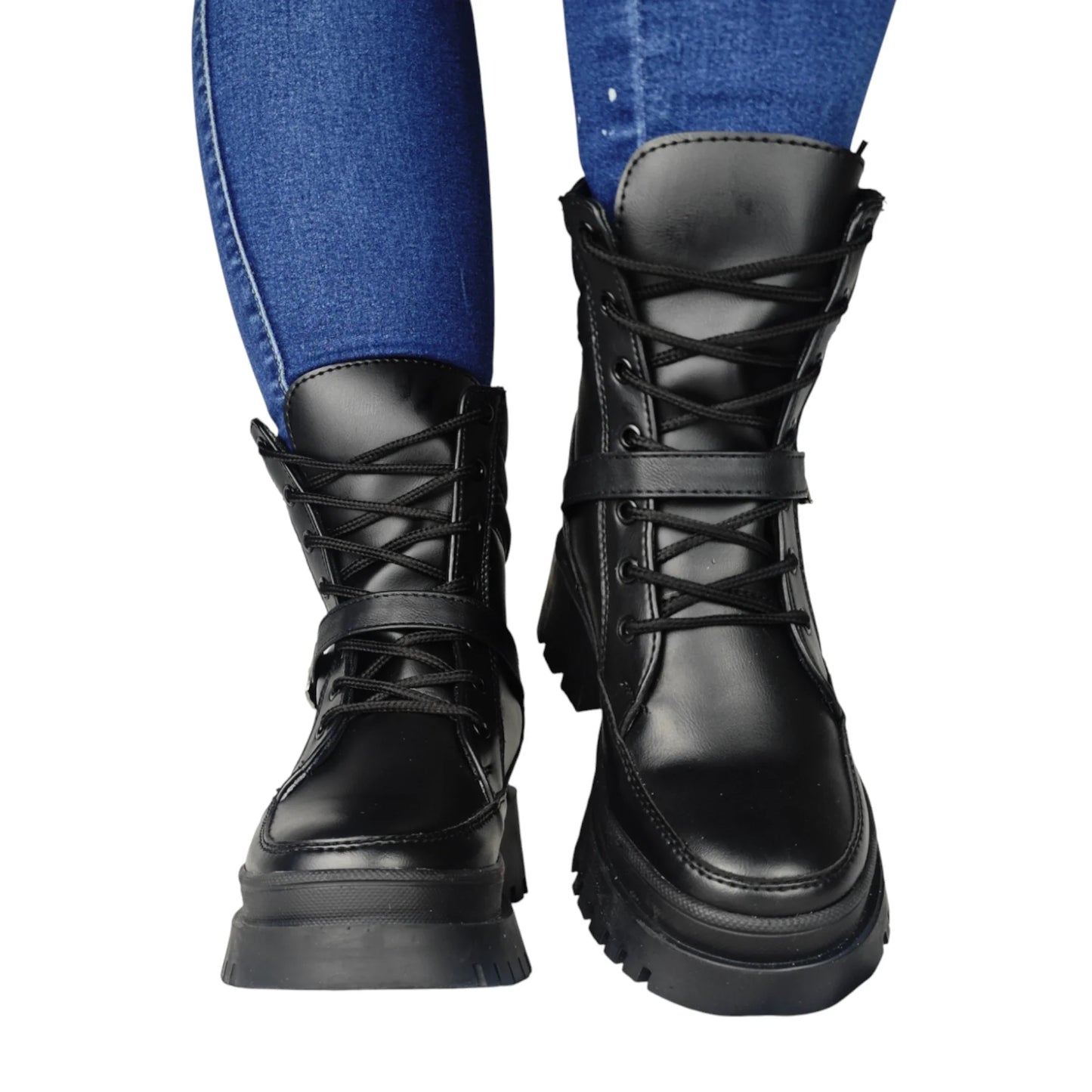 BOTIN PLANO CORDONES TROYA NEGRO CON HEBILLA