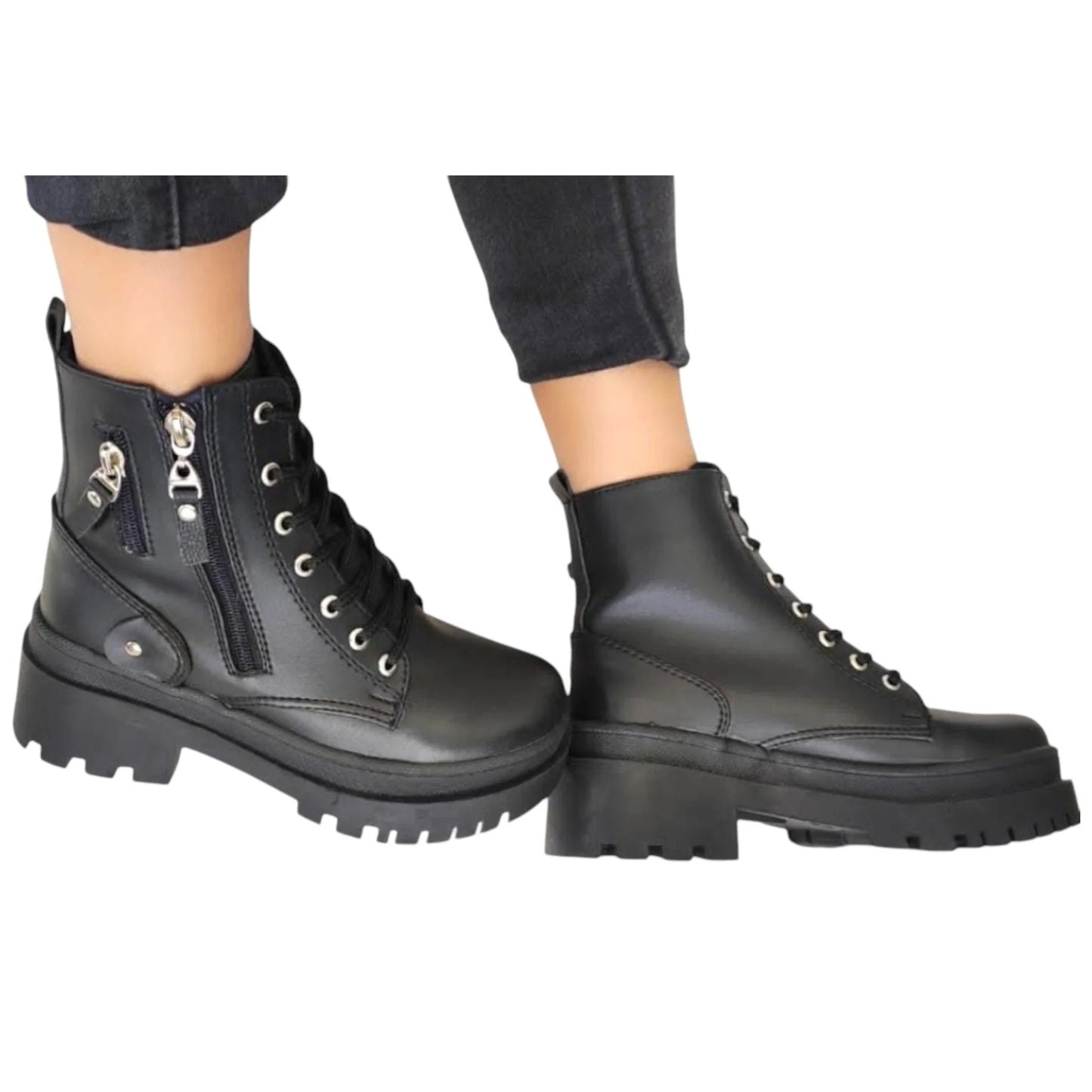BOTIN PLANO CORDONES VALERY NEGRO CON CREMALLERA