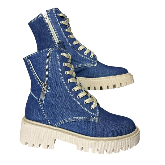 BOTIN PLANO CORDONES VANESSA AZUL CON CREMALLERA