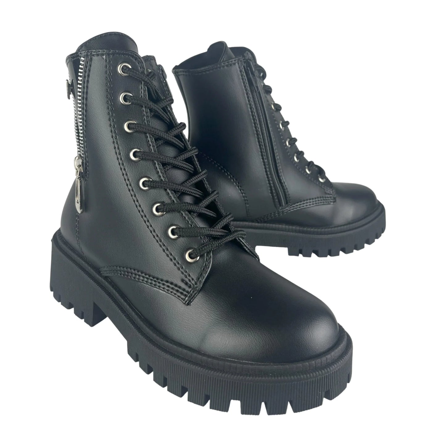 BOTIN PLANO CORDONES VANESSA NEGRO CON CREMALLERA