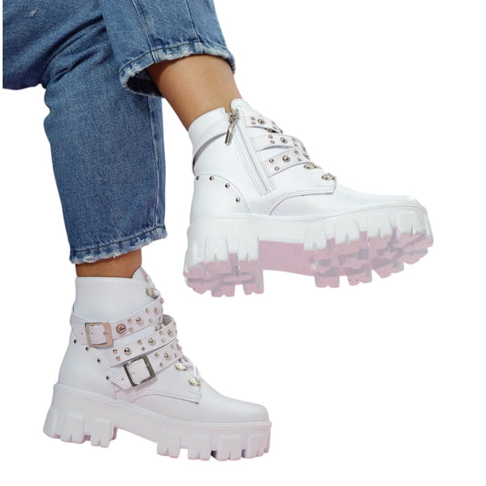 BOTIN PLANO CORDONES ZARACK BLANCO CON HEBILLA