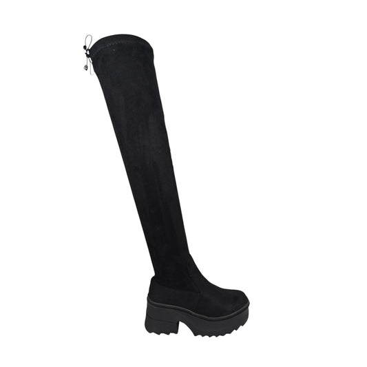 Bota plataforma mujer caña extralarga stretch gamuza negro – Ref. Celeste plataforma