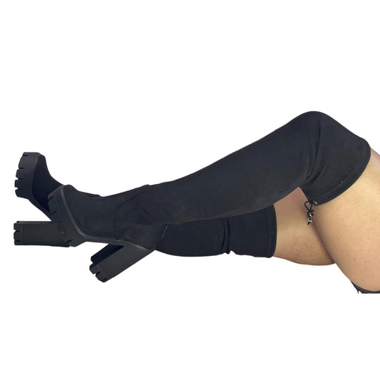 Bota extralarga Negra gamuza y licra stretch Celeste 7.5