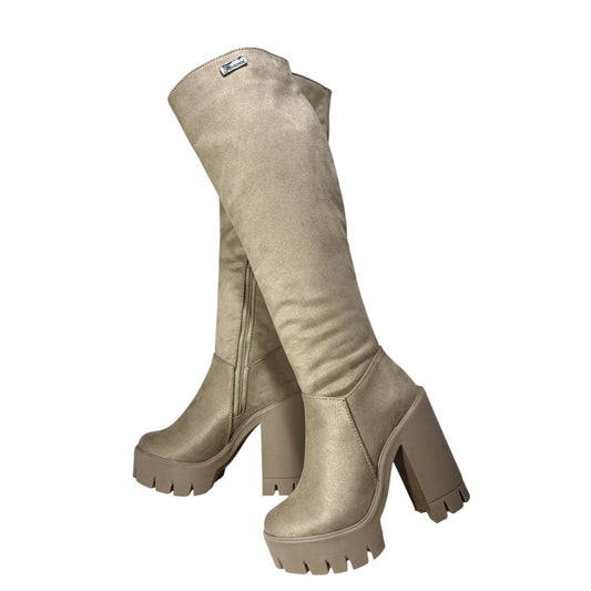 Bota caña alta Beige licra stretch Celeste corta 7.5