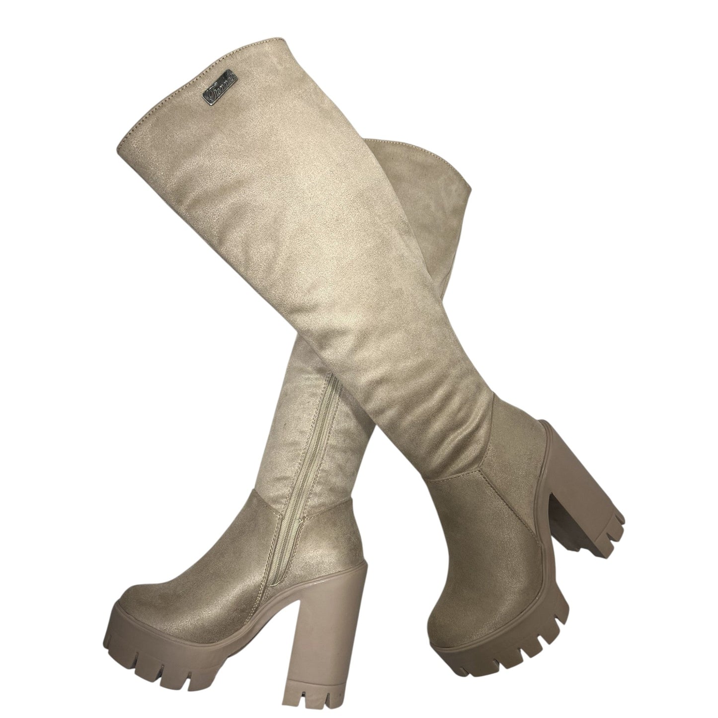 Bota caña alta Beige licra stretch Celeste corta 7.5