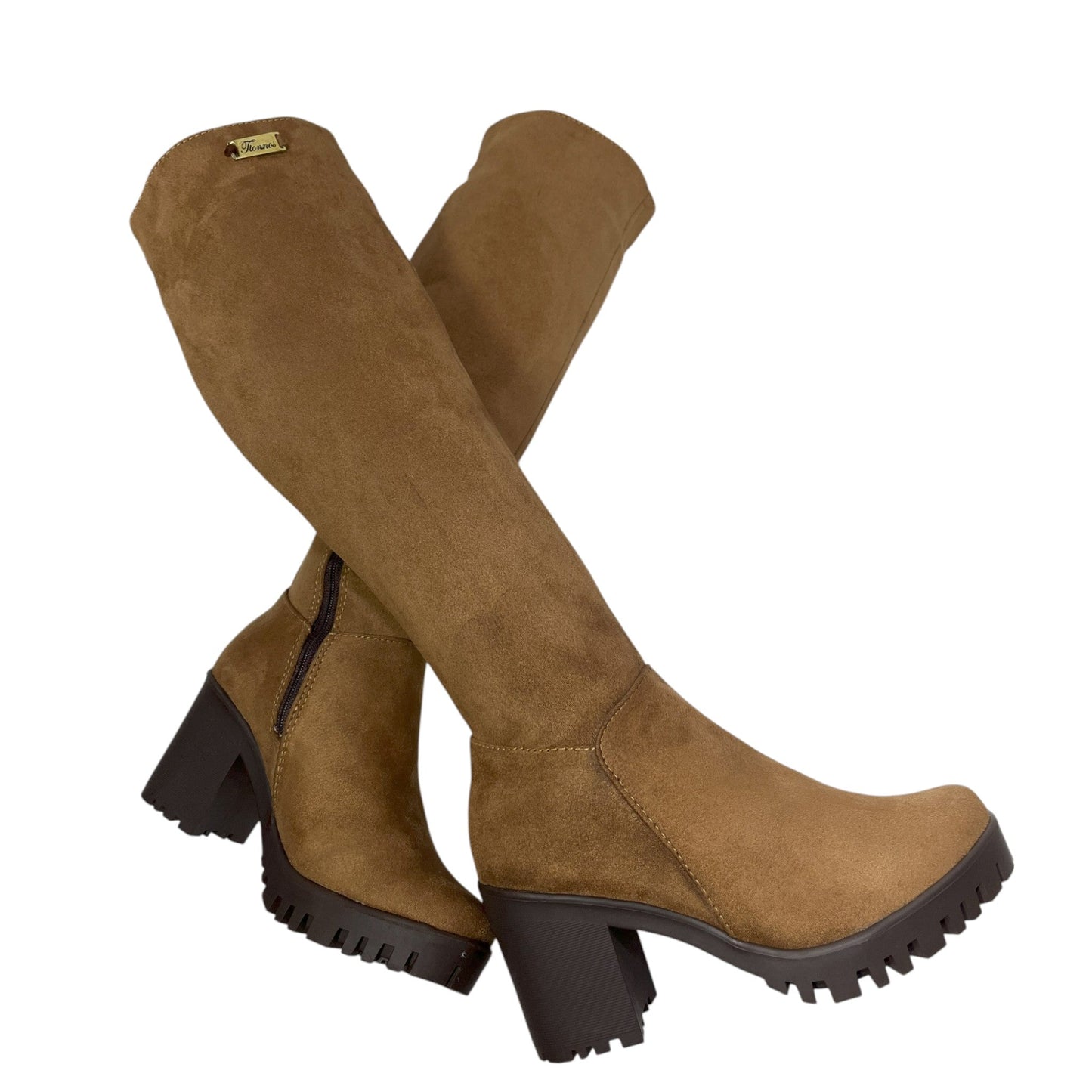 Bota caña alta Miel gamuza Celeste 5.5