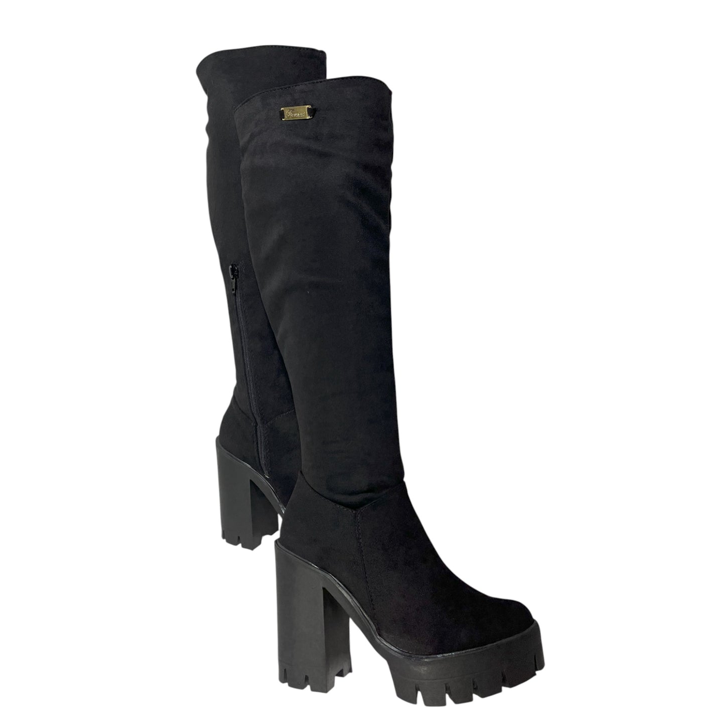 Bota caña alta Negra licra stretch Celeste corta 7.5