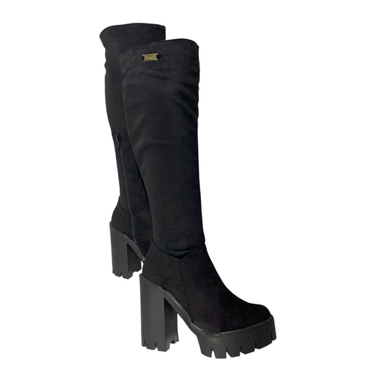 Bota caña alta Negra licra stretch Celeste corta 7.5