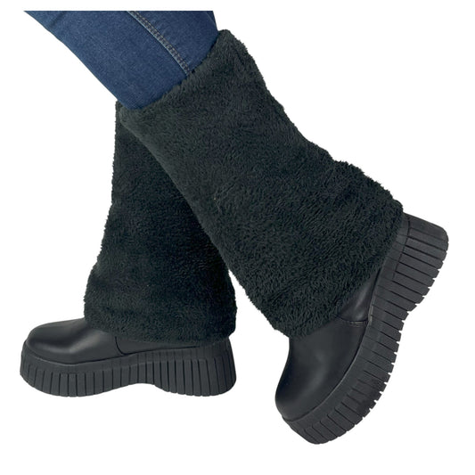 CELESTE PELUCHE BASE CUERO NEGRO