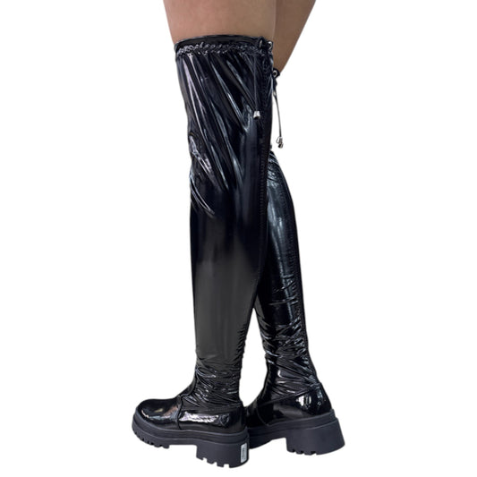 Bota plataforma mujer caña alta stresh negro charol – Ref. Celeste Strong