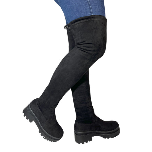 Bota plataforma mujer caña alta stresh gamuza negra – Ref. Celeste Strong