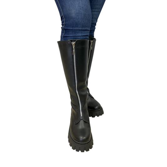 Bota media caña Negro acabado tipo cuero Cristal