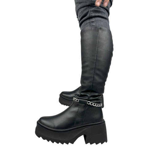 Bota media caña Negro acabado tipo cuero Dakota Cadena