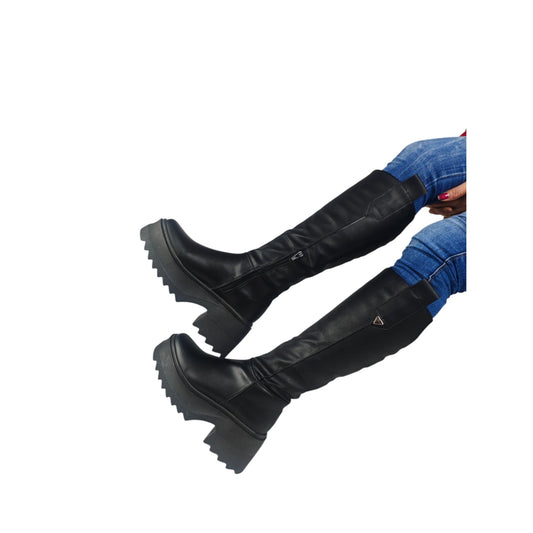 Bota media caña Negro acabado tipo cuero Dakota