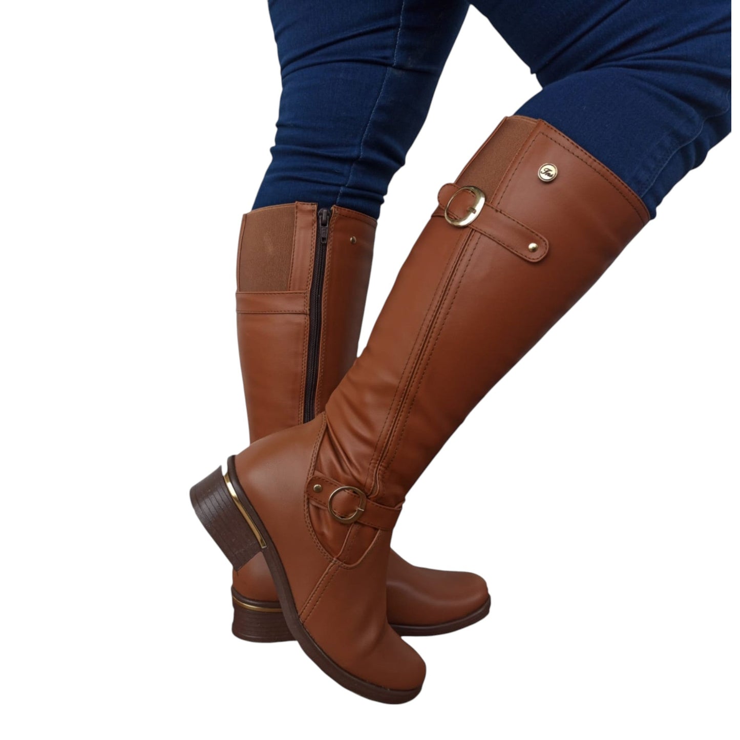 Bota media caña Miel acabado tipo cuero Hanna Base