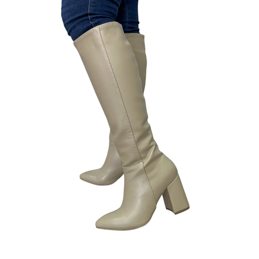 Bota media caña Beige acabado tipo cuero Luna Puntuda